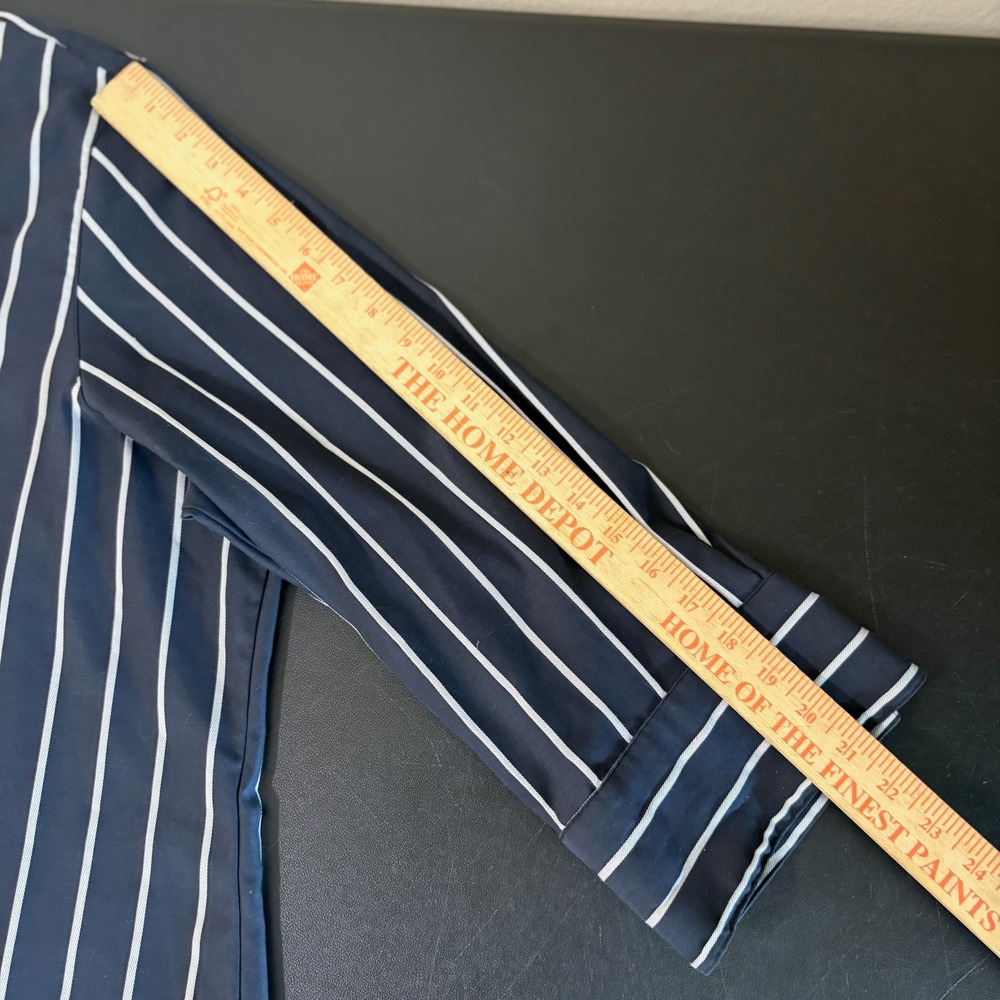 Foxcroft Navy White Striped Button Up Shirt Size 24W Wrinkle Free Shaped Fit - Picture 8 of 12